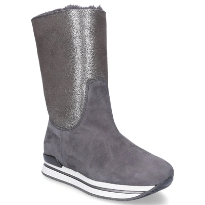 Shop Hogan Ankle Platform Boots At60 Suede Logo Grey
