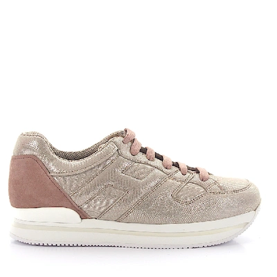 Shop Hogan Sneakers H222 Nubuck Leather Beige Gold Finished