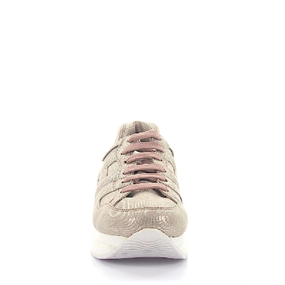 Shop Hogan Sneakers H222 Nubuck Leather Beige Gold Finished