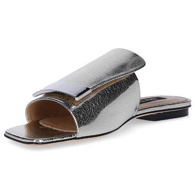 Shop Sergio Rossi Sandals A80380 Leather Metallic Finished Silver Plated In Gold
