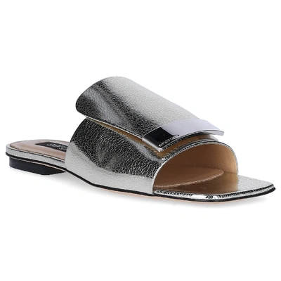 Shop Sergio Rossi Sandals A80380 Leather Metallic Finished Silver Plated In Gold