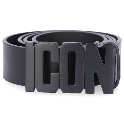 Shop Dsquared2 Belt Plaque Calfskin Logo Metalic Black