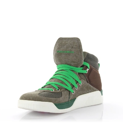 Shop Dolce & Gabbana High-top Sneakers Canvas Brown Green