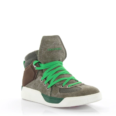 Shop Dolce & Gabbana High-top Sneakers Canvas Brown Green