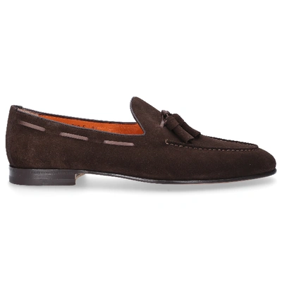 Shop Santoni Loafers 13904 Calf-suede In Brown