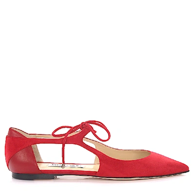 Shop Jimmy Choo Ankle Strap Ballet Flats In Red