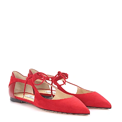 Shop Jimmy Choo Ankle Strap Ballet Flats In Red