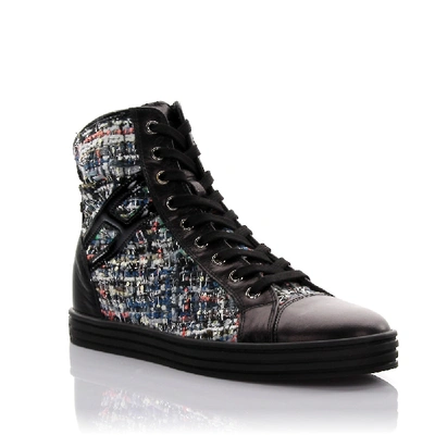 Shop Hogan Rebel Women High-top Sneakers Calfskin Cotton Blend Black-combo