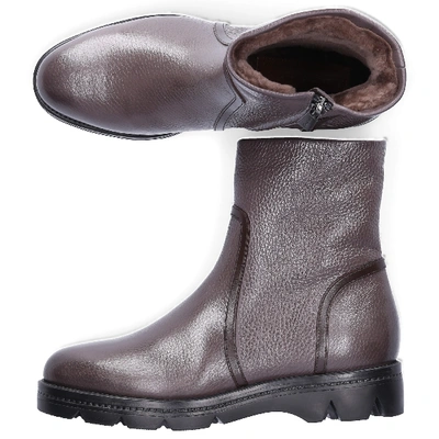 Shop Santoni Ankle Boots 57542 Calfskin Embossing Grey