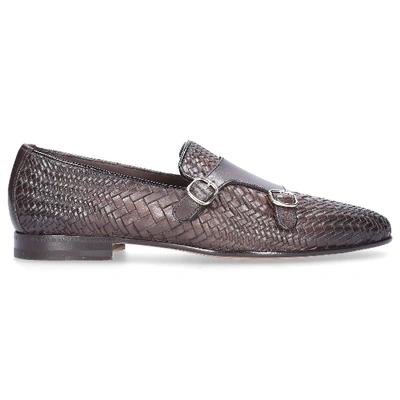 Shop Santoni Monk Shoes 15924 Suede Grey