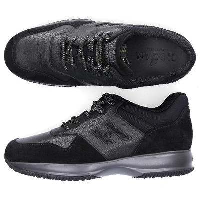 Shop Hogan Low-top Sneakers Interactive Calfskin Logo Black