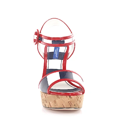 Shop Dolce & Gabbana Wedge Sandals Blue-combo Red-combo