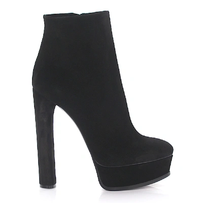 Shop Casadei Ankle Platform Boots Suede Black