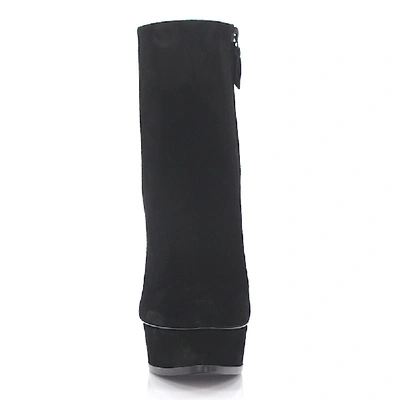 Shop Casadei Ankle Platform Boots Suede Black