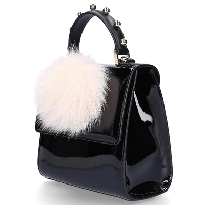 Shop Les Petit Joueurs Women Handbag Mini Alex Bunny Patent Leather Pompom Black
