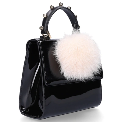 Shop Les Petit Joueurs Women Handbag Mini Alex Bunny Patent Leather Pompom Black