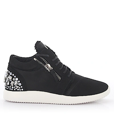 Shop Giuseppe Zanotti Sneaker Suede Decorative Zipper Gem Black