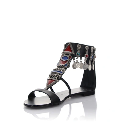 Shop Giuseppe Zanotti Sandals Roll 10 With Ankle Strap Leather Black