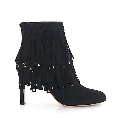 Shop Jimmy Choo Ankle Boots Suede Metal Decorations Black