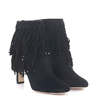 Shop Jimmy Choo Ankle Boots Suede Metal Decorations Black