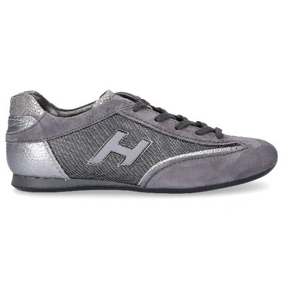 Shop Hogan Low-top Sneakers Fabric Mix Suede Logo Grey Silver