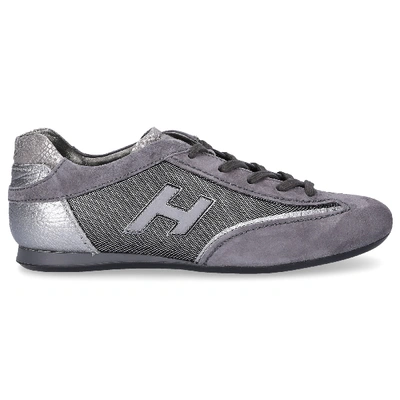 Shop Hogan Low-top Sneakers Fabric Mix Suede Logo Grey Silver