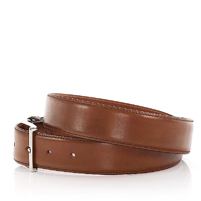 Shop Santoni Men's Belt Leather In Beige