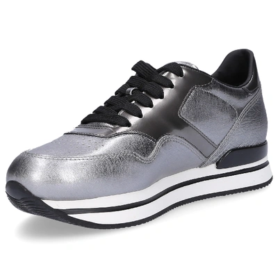 Shop Hogan Low-top Sneakers Smooth Leather Hole Pattern Logo Silver