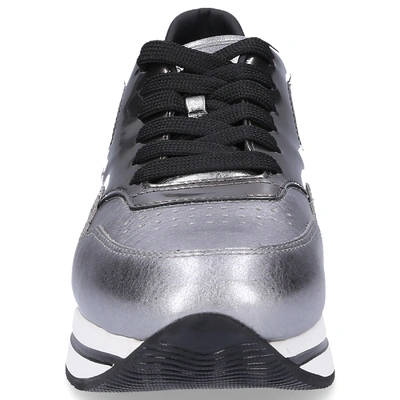 Shop Hogan Low-top Sneakers Smooth Leather Hole Pattern Logo Silver