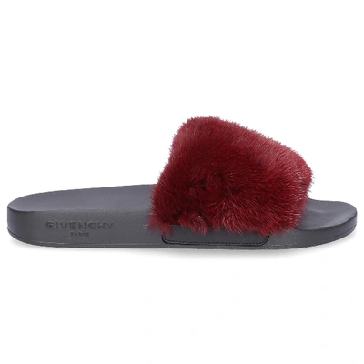 Shop Givenchy Mules Paris Mink Fur Rubber In Red