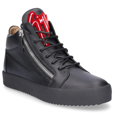 Shop Giuseppe Zanotti High-top Sneakers Kriss Calfskin Logo Black