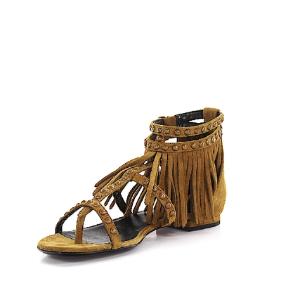 Shop Saint Laurent Strappy Sandals In Beige