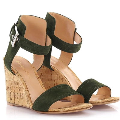 Shop Gianvito Rossi Wedge Sandals Calfskin In Green