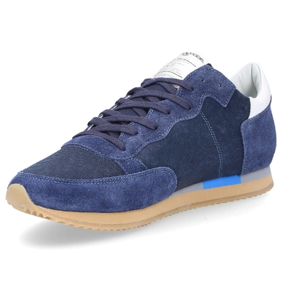 Shop Philippe Model Low-top Sneakers Tropez Smooth Leather Suede Textile Logo Blue-combo