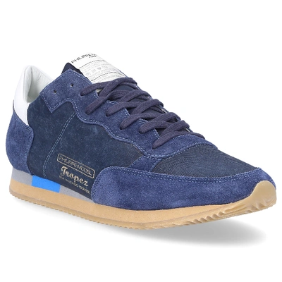 Shop Philippe Model Low-top Sneakers Tropez Smooth Leather Suede Textile Logo Blue-combo