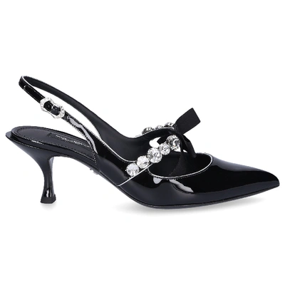 Shop Dolce & Gabbana Slingback Pumps Lori Nappa Leather Gem Black