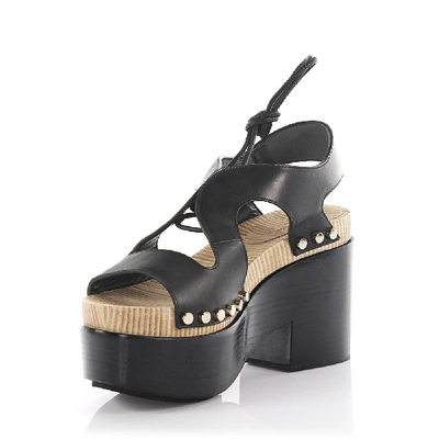 SANDALEN CLOGS PLATEAU LEDER SCHWARZ NIETEN