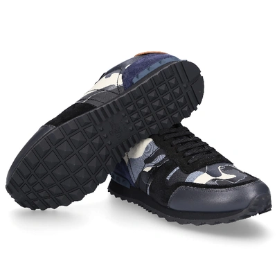 Shop Valentino Low-top Sneakers Rockstud Calfskin Logo Black Blue In Black,blue