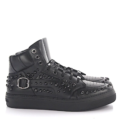 Shop Jimmy Choo Leather Sneakers Ruben Calfskin In Black