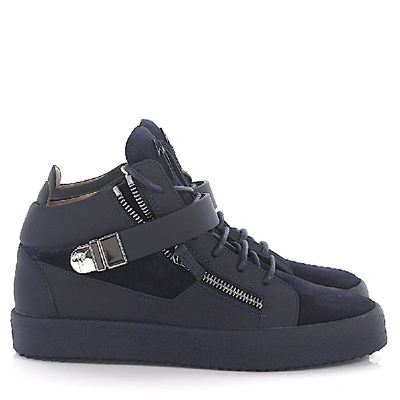 Shop Giuseppe Zanotti Sneaker Carter Mid Top Leather Suede Blue