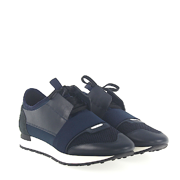 Balenciaga Men's Race Runners Leather, Suede And Mesh Trainers In Blue
