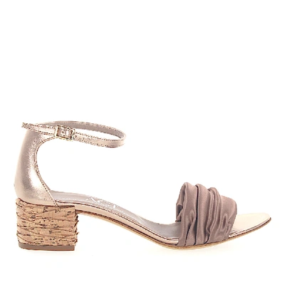 Shop Agl Attilio Giusti Leombruni Sandals D631052 Satin Bronze Leather Metallic In Beige