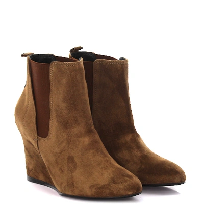 Shop Lanvin Ankle Wedge Boots Suede In Beige