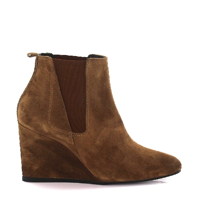 Shop Lanvin Ankle Wedge Boots Suede In Beige