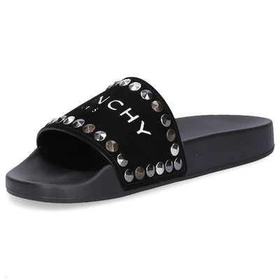 Shop Givenchy Sandals Slide Rubber Suede Logo Metallic Black