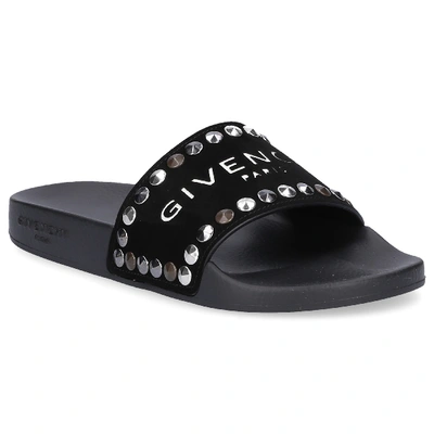 Shop Givenchy Sandals Slide Rubber Suede Logo Metallic Black