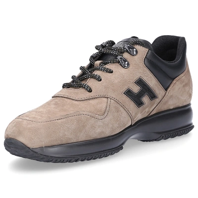 Shop Hogan Sneaker Nubuck Smooth Leather Logo Metallic Beige In Brown