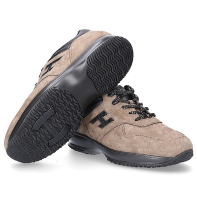 Shop Hogan Sneaker Nubuck Smooth Leather Logo Metallic Beige In Brown