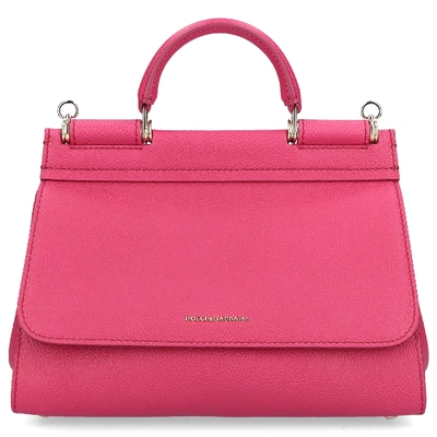 Shop Dolce & Gabbana Women  Handbag Sicily S Calfskin Logo Fuchsia In Pink