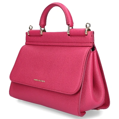 Shop Dolce & Gabbana Women  Handbag Sicily S Calfskin Logo Fuchsia In Pink